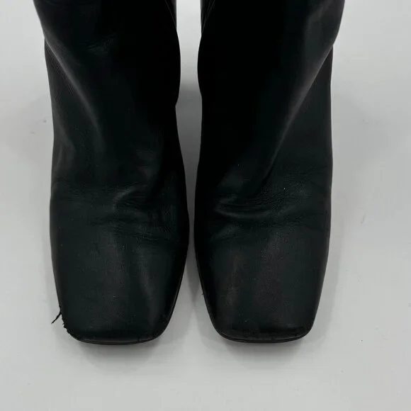 Furla Sirena Black Leather Square-Toe Ankle Boots Size7.5 or  38.5 Made In Italy - Picture 3 of 15